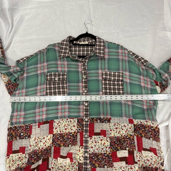 Easel Patchwork Oversized Floral Mixed Print Boho Button‎ Up Top Womens Large - Picture 5 of 9